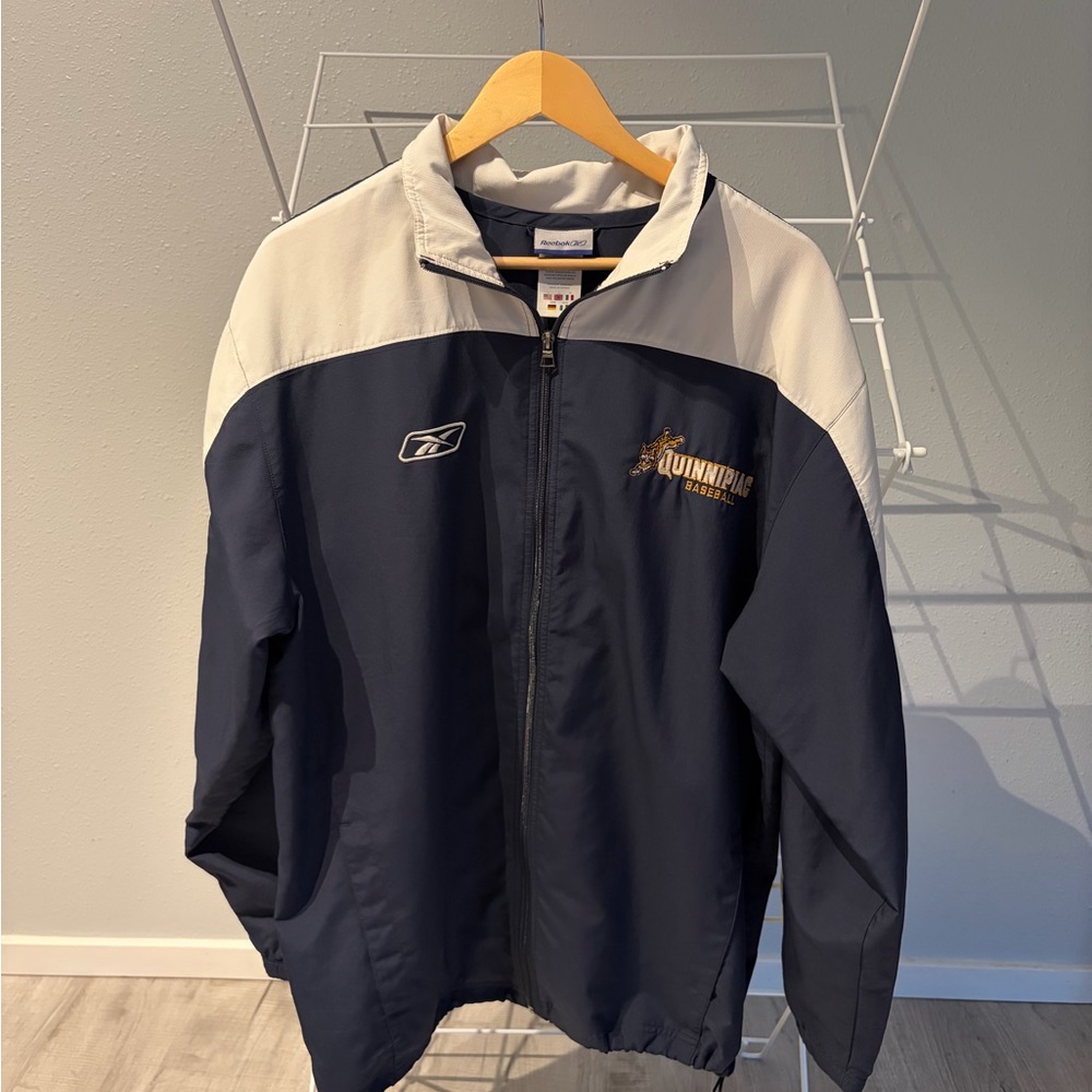 Vintage Reebok Collegiate Baseball Navy and White Quinnipiac Windbreaker Jacket